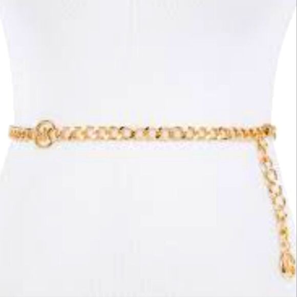 Michael Kors Chain Link Circle Logo Lock Belt- Gold main image 6